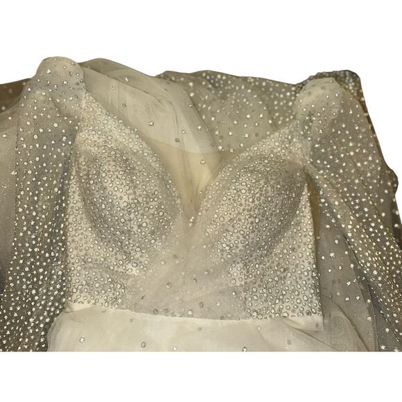 Monica Loretti Wedding Dress Style #8188 SZ 12 White With Sheer Sleeves - Picture 16 of 16